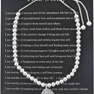 I Am Worthy Sterling Silver Pearl Bracelet with Affirmation Card for Self-Care